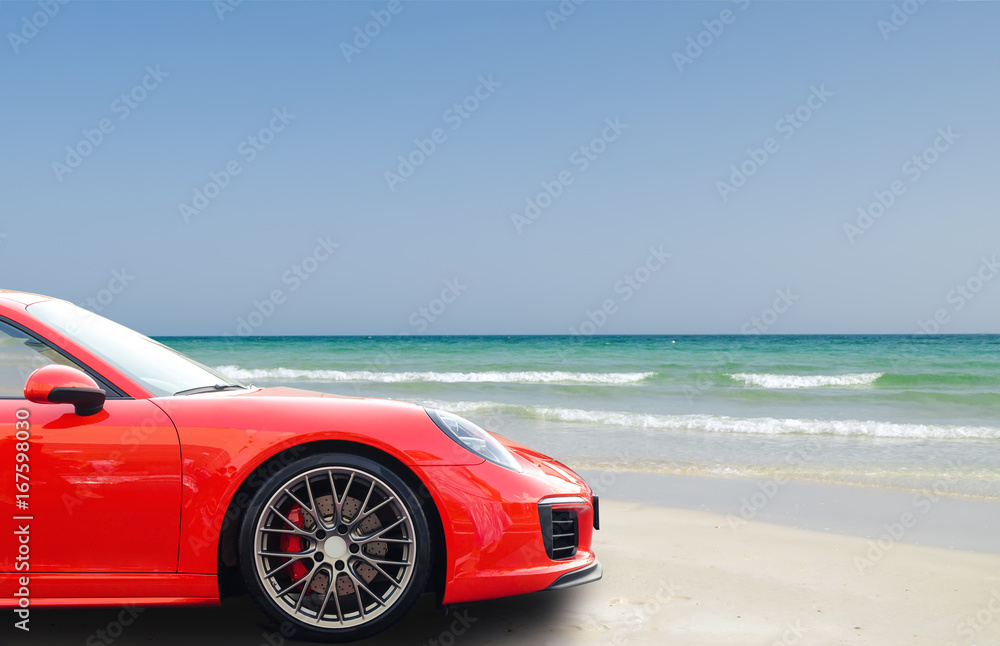 red sport auto on the sea background