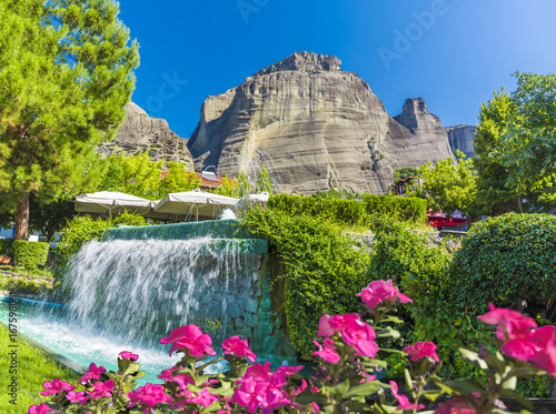 Kalampaka town with Metora rock formations, Greece. photo