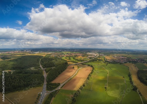 Aerial photo of the landscape near the city of Herzogenaurach in Bavaria in Germany