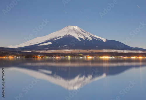 Mount Fuji with moonlight at Lake Yamanakako in winter © torsakarin