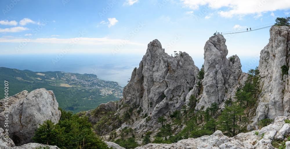 Ai-Petri mountain peak battlements and coastline of Crimea, Russia.