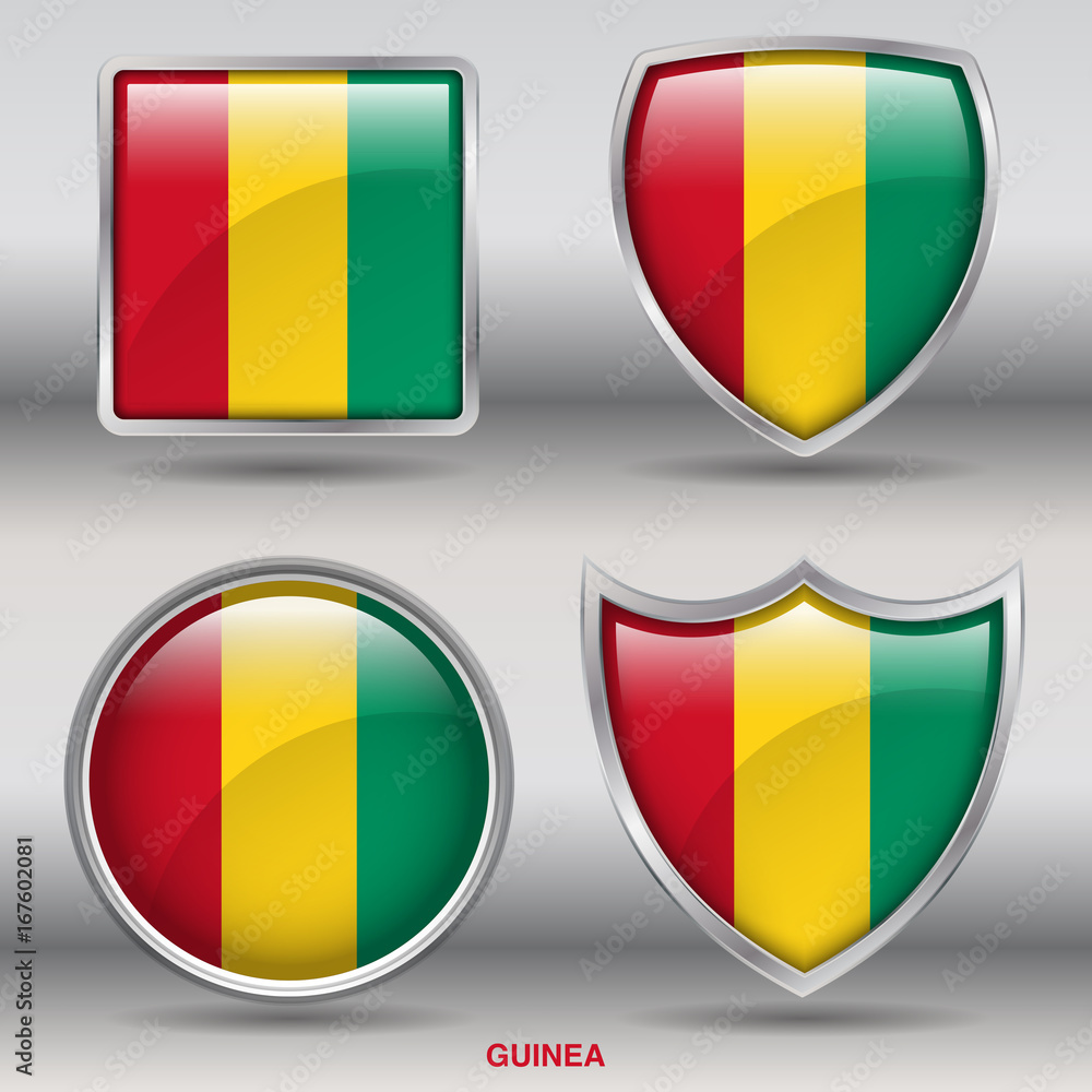Flag of Guinea in 4 shapes collection with clipping path Flag of Guinea in 4 shapes collection with clipping path