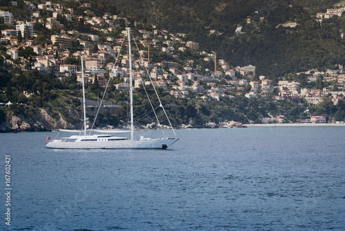 Large luxury sailboat anchored off the coast of Monaco, The Côte d'Azur ( The French Riviera)
