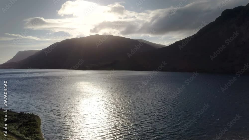 Sunset Over Mountain Lake, Aerial Sunset Over Mountain Lake, Aerial
