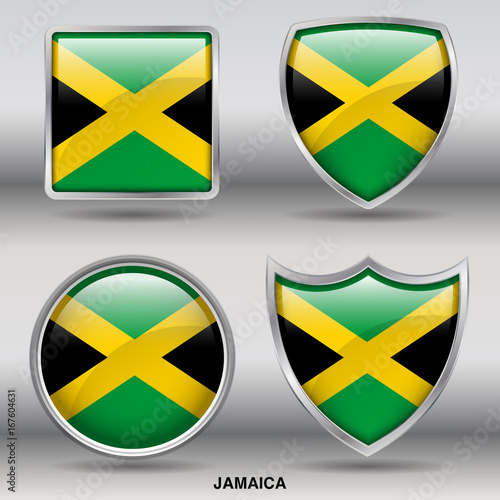 Flag of Jamaica in 4 shapes collection with clipping path