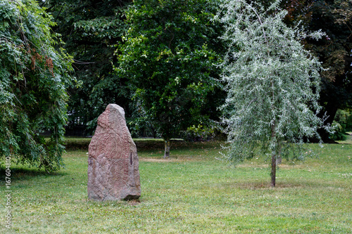 Rune stone from the viking ages, about a thousand years old, Uppsala, Sweden