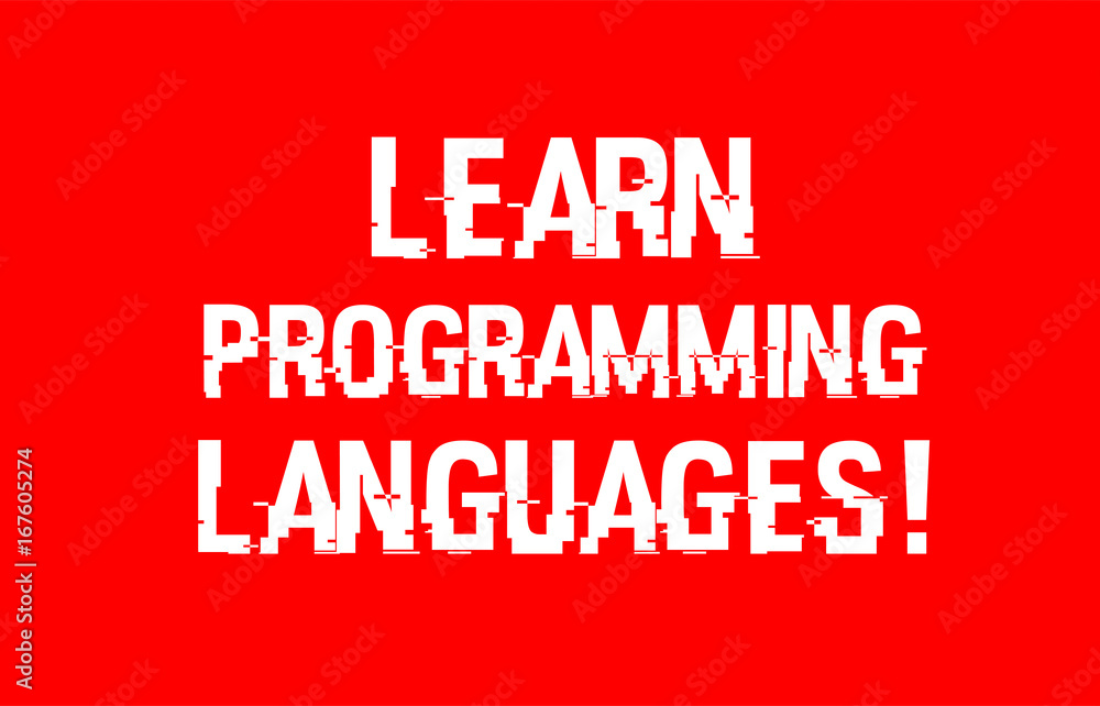 learn programming languages text red white concept design background
