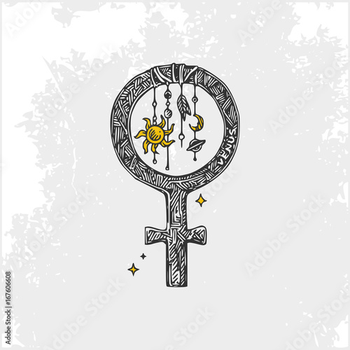 Symbols of the planets. Venus. Vintage style. Vector illustration.
