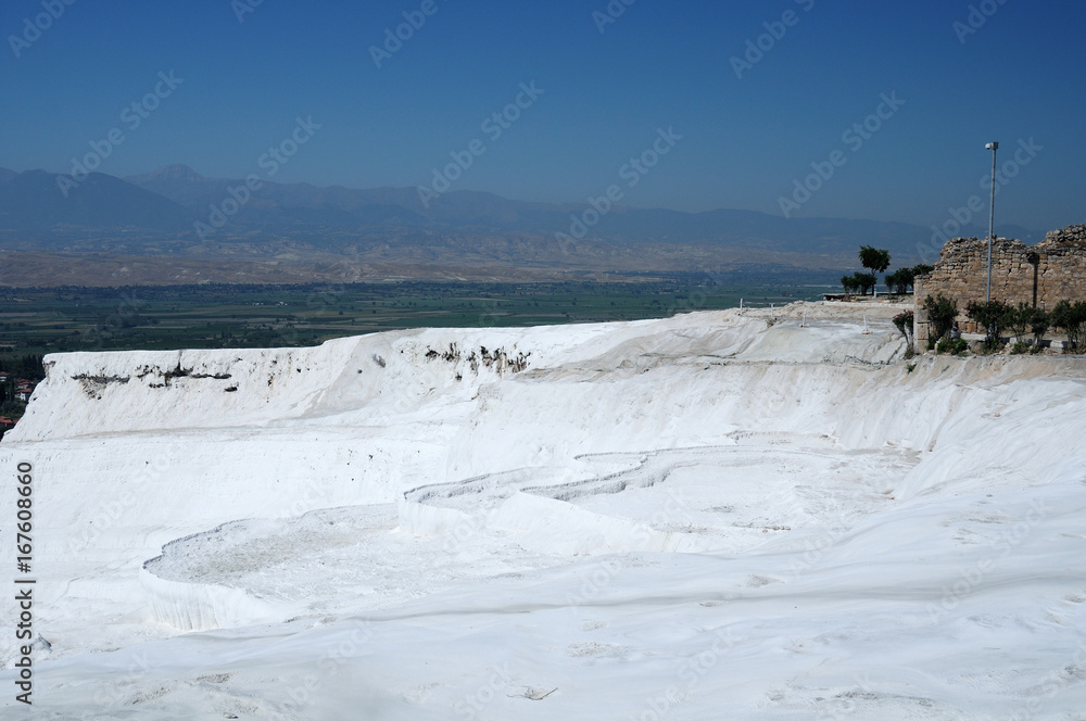 Whimsical figures are formed by flows of highly mineralized water in the salt pools of Pamukkale, Turkey