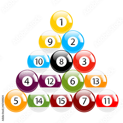 Billiard - Pool - Snooker Balls in Triangle Set Isolated