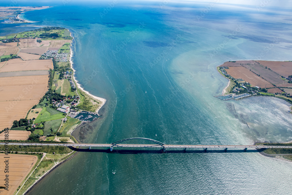Panorama flight over the north of Germany. Schleswig-Holstein and Fehmarn