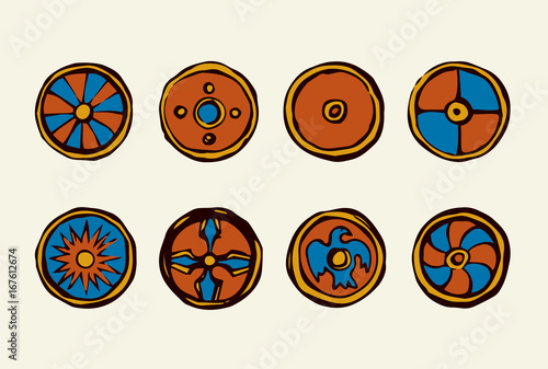 Ancient shields of Vikings. Vector drawing