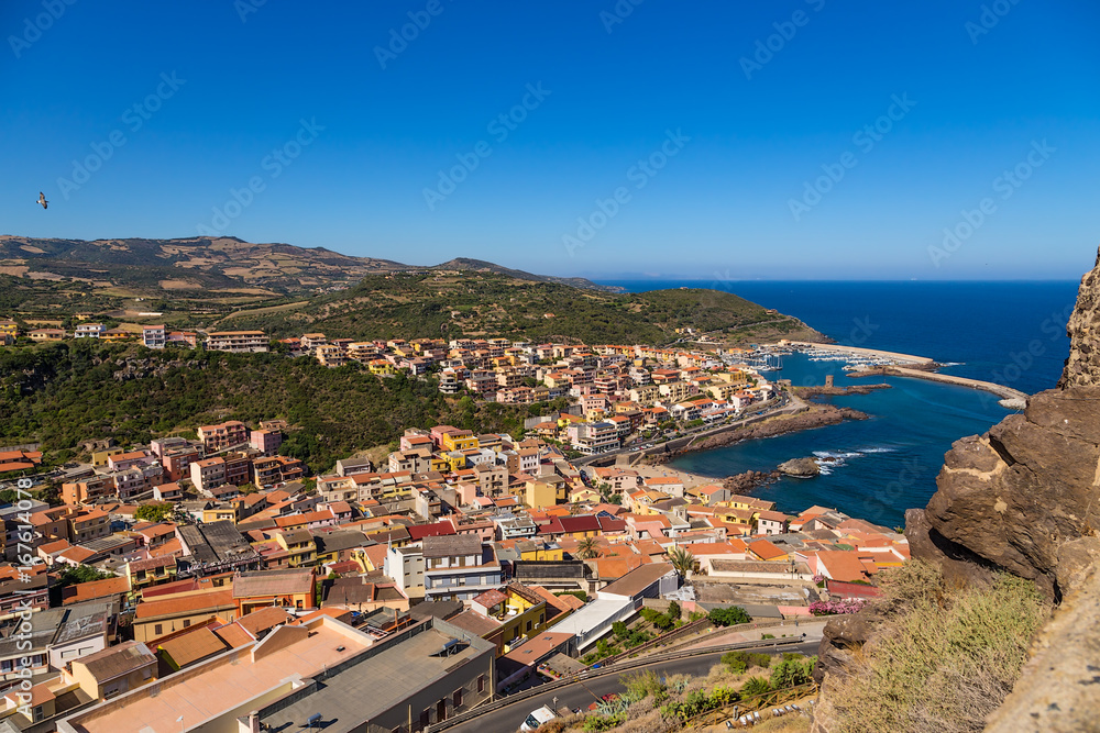 Castelsardo, Italy. Scenic view from the fortress walls: the city and the port.