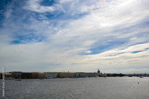 View of panorama Palace Embankment of St. Petersburg from the river Neva - popular tourist city in Russia. © maestrovideo