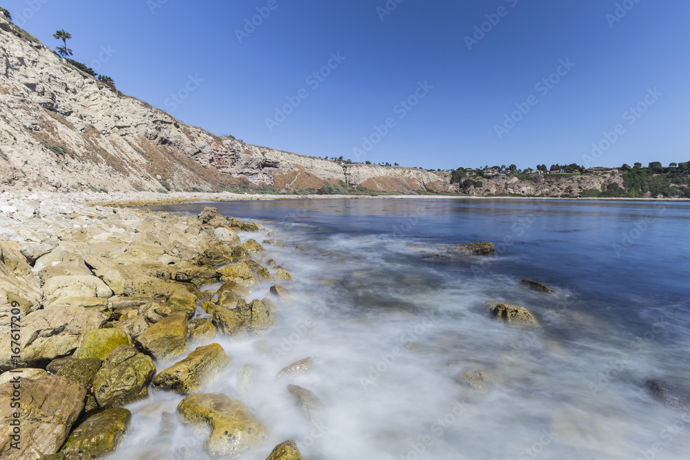 Lunada Bay with motion blur water in the Palos Verdes Estates area of Los Angeles County, California.  