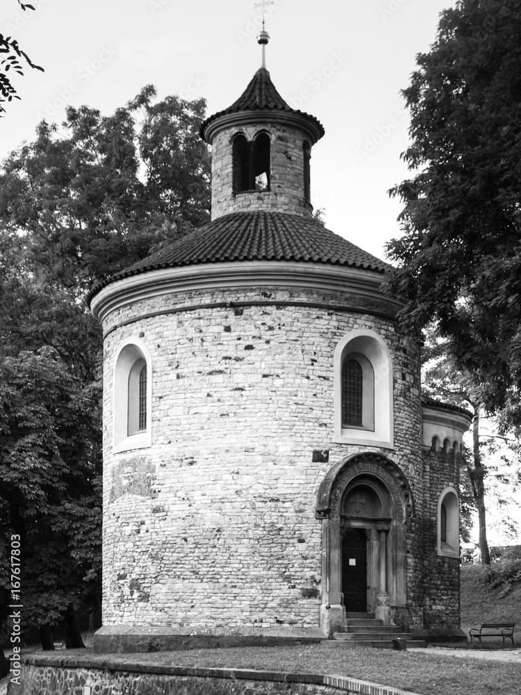 Rotunda of St. Martin on Vysehrad, Prague, Czech Republic Black and white image