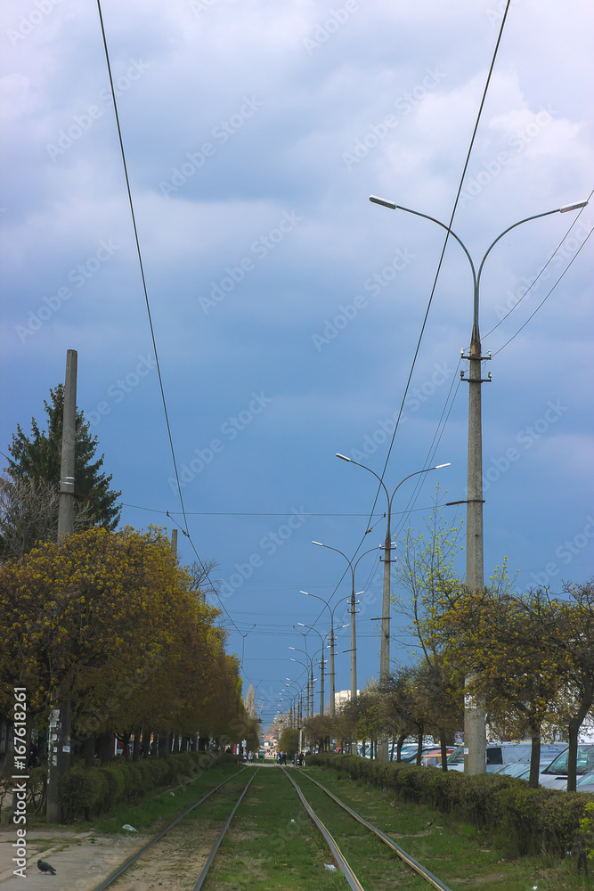 Obraz premium heavy rain drops falling on city street