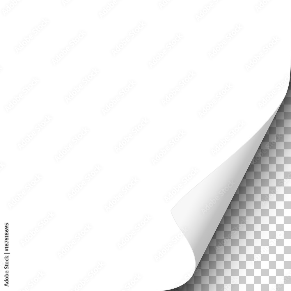 Page curl on blank white sheet of paper with shadow and transparent next page. Element for ad. Vector illustration. Page curl on blank white sheet of paper with shadow and transparent next page. Element for ad. Vector illustration.