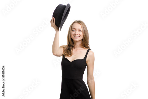 Young woman in black hat