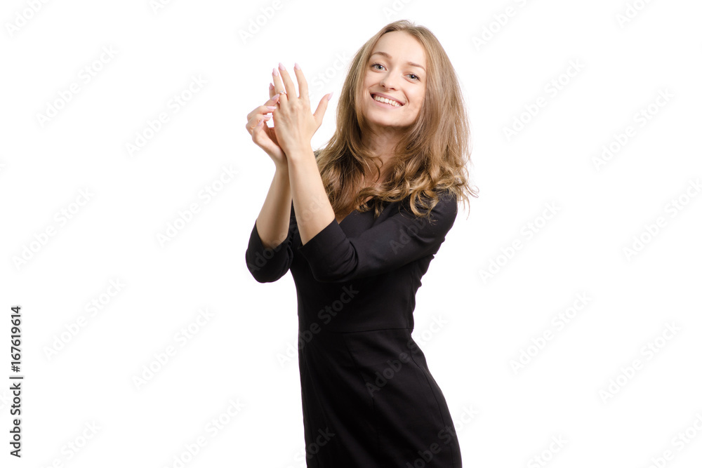 Young woman with ring on finger offer Young woman with ring on finger offer