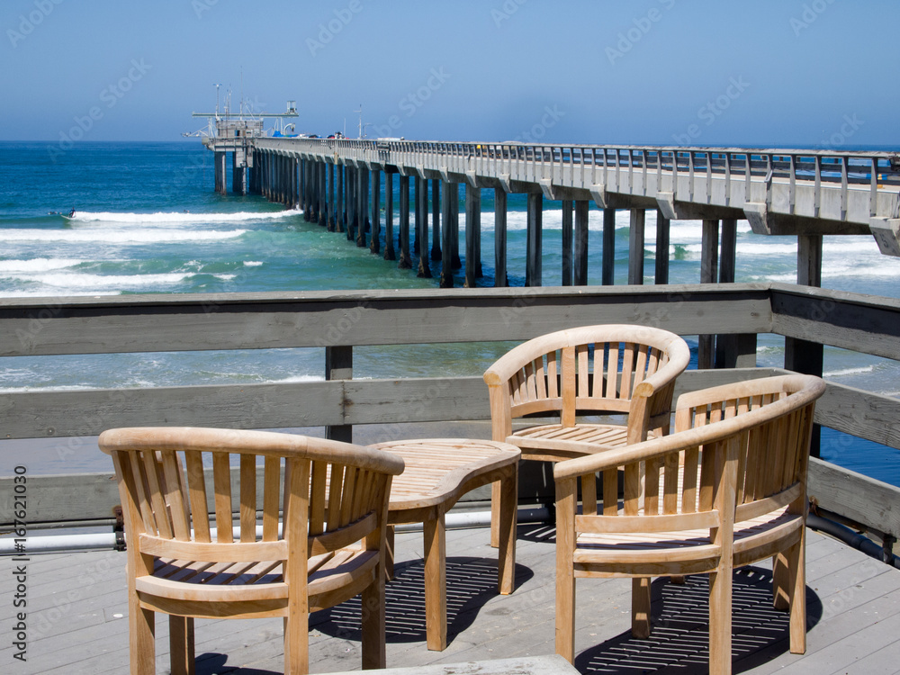 Pier and patio chairs, La Jolla, California