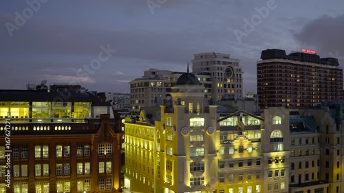 Night view of the Moscow city center, Kremlin and Cathedral of Christ the Saviour, aerial shot 4k
