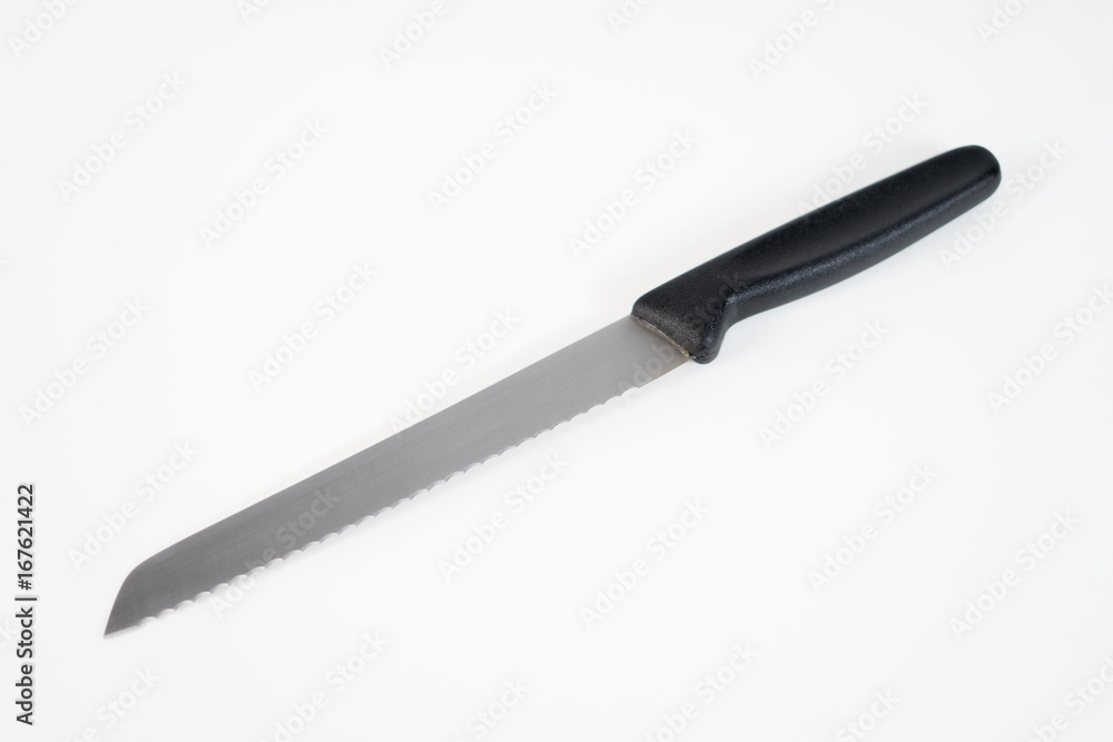 Bread kitchen knife high quality metal isolated on a white background Bread kitchen knife high quality metal isolated on a white background