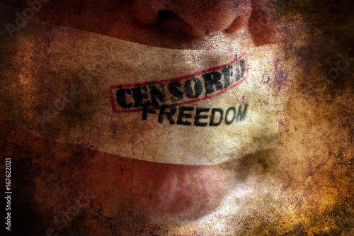 Censored freedom tape over the mouth
