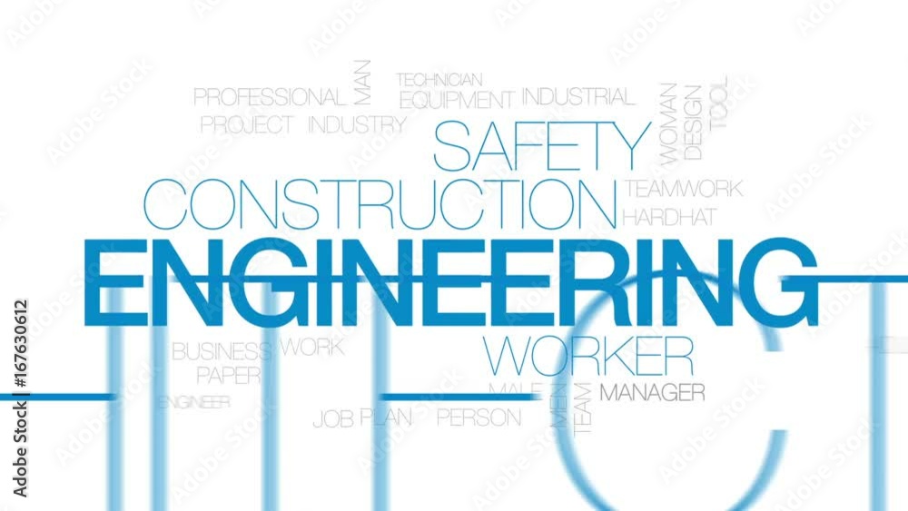 Engineering animated word cloud, text design animation. Kinetic typography. Engineering animated word cloud, text design animation. Kinetic typography.