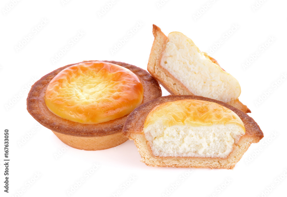 freshly baked Hokkaido cheese tarts isolated on white background freshly baked Hokkaido cheese tarts isolated on white background