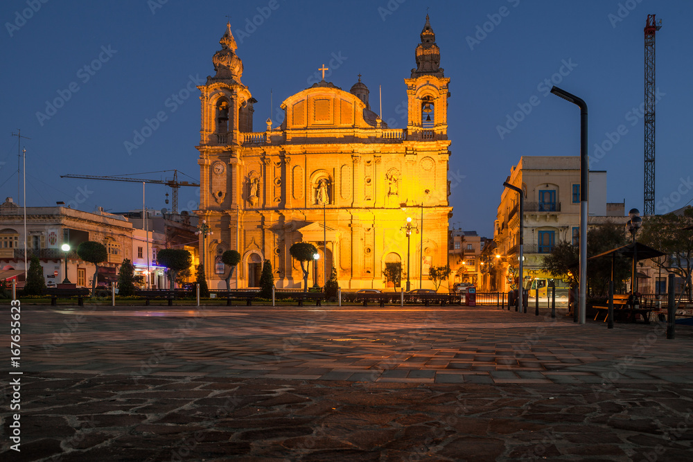 The beautiful Msida Parish Church at night. Malta.