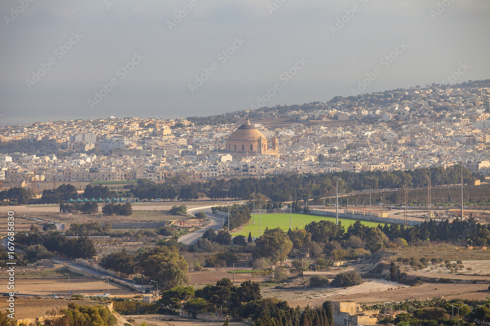 Aerial view, rural Malta island seen from old town Mdina Aerial view, rural Malta island seen from old town Mdina