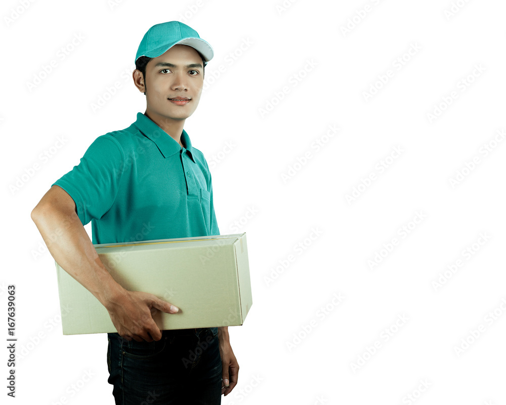 Portrait of delivery man isolated on white background,copy space,transportation concept Portrait of delivery man isolated on white background,copy space,transportation concept