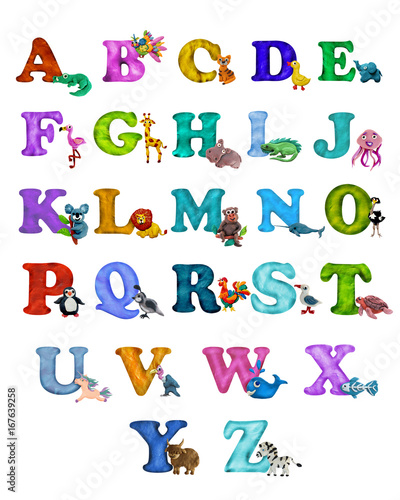 Colorful plasticine 3D animals alphabet poster

