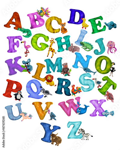 Colorful plasticine 3D animals alphabet poster 