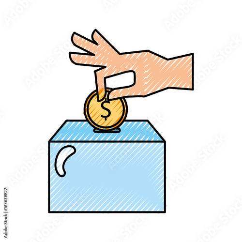 hand human with money and urn vector illustration design
