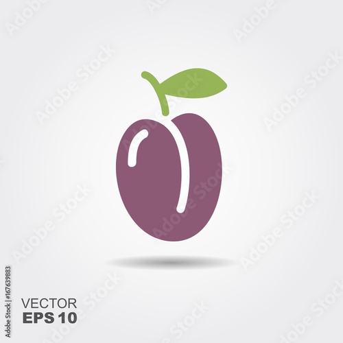 One ripe fresh plum with leaf