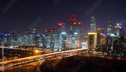 High angle view of Beijing CBD Skyline at night