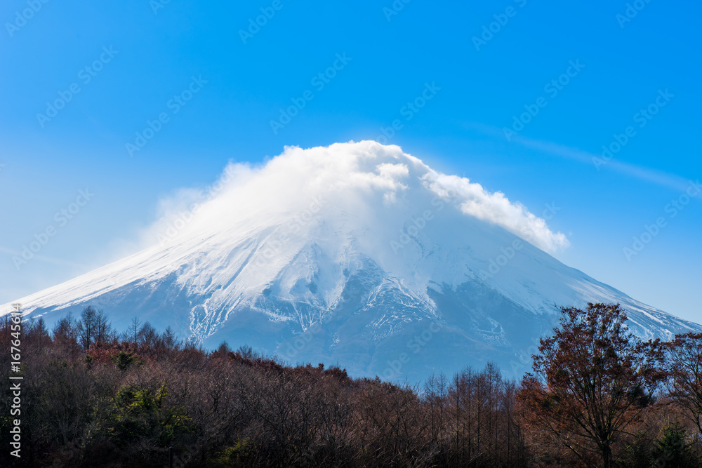 Fuji mountain in autumn at Oshino Hakkai. Japan.
