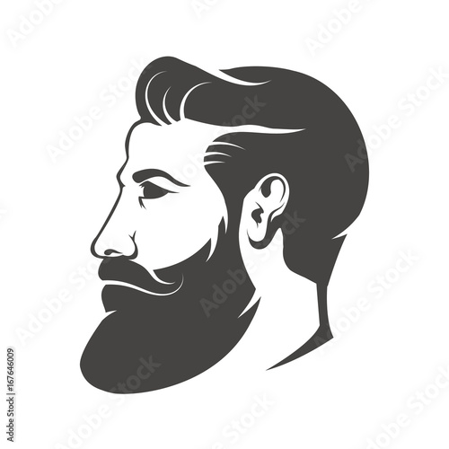 Gentleman head with beard and mustache isolated on white background. Design element for logo, label, emblem, sign. Vector illustration