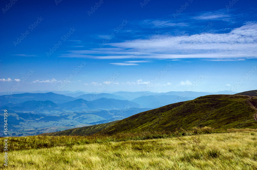 Background landscape with Ukrainian Carpathian Mountains in the Pylypets