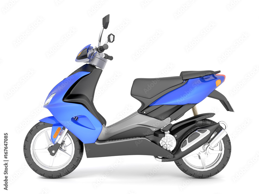 3d render isolated on white background blue scooter. 3d render isolated on white background blue scooter.