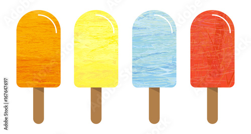 Set of 4 ice cream with different colors - flavour (taste) variation, marble structure, irregular structure photo