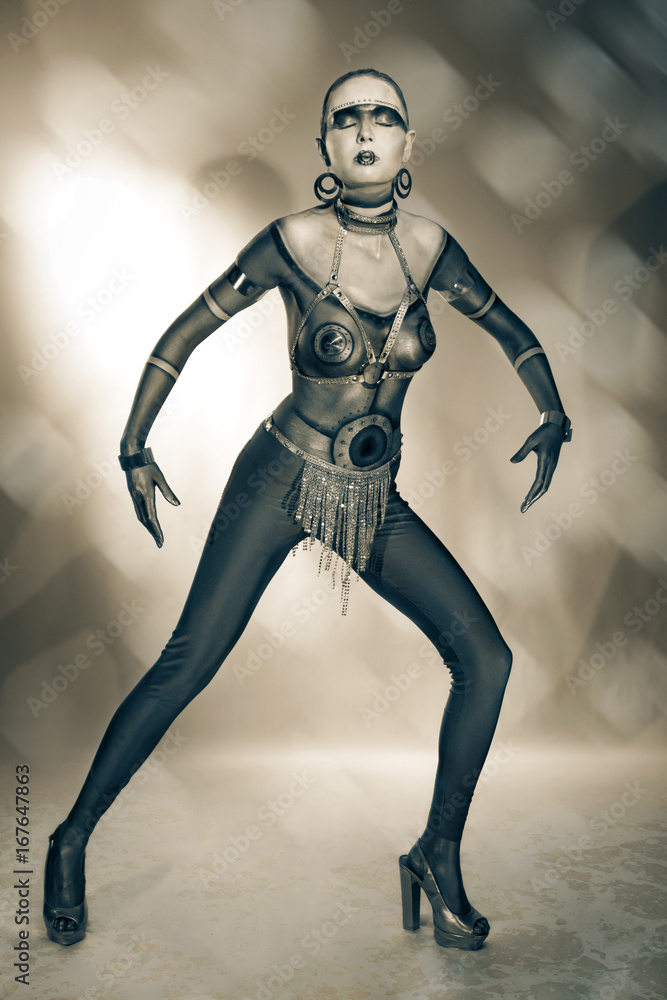 a sexy young woman as an alien from space in the background of sunshine a sexy young woman as an alien from space in the background of sunshine