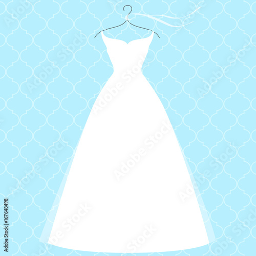 White bridal dress on hanger, fashion illustration