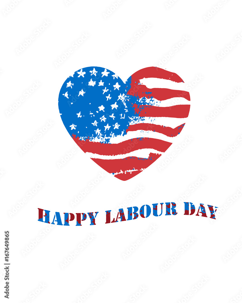 Vector heart shaped american flag. Happy Labor Day. Hand drawn illustration. Vector heart shaped american flag. Happy Labor Day. Hand drawn illustration.