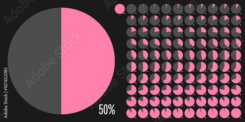Set of circular sector percentage diagrams from 0 to 100 ready-to-use for web design, user interface (UI) or infographic - indicator with pink