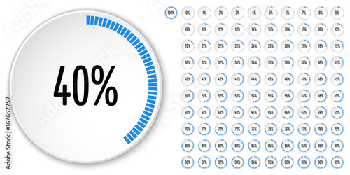 Set of circular sector percentage diagrams from 0 to 100 ready-to-use for web design, user interface (UI) or infographic - indicator with blue