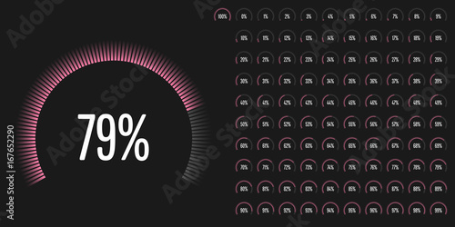 Set of circular sector percentage diagrams from 0 to 100 ready-to-use for web design, user interface (UI) or infographic - indicator with pink