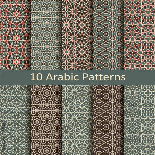 set of ten seamless vector arabic traditional geometric patterns